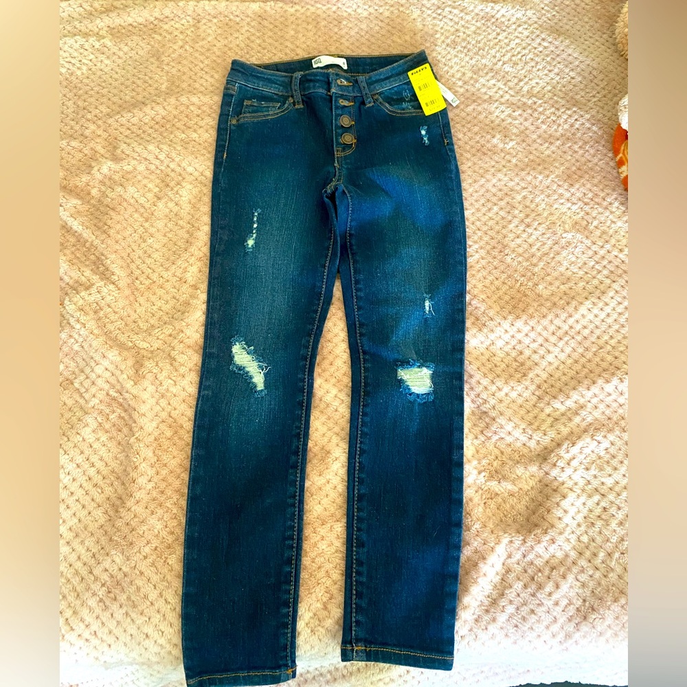 Girls dark blue RSQ mid rise ankle distress jeans size 8